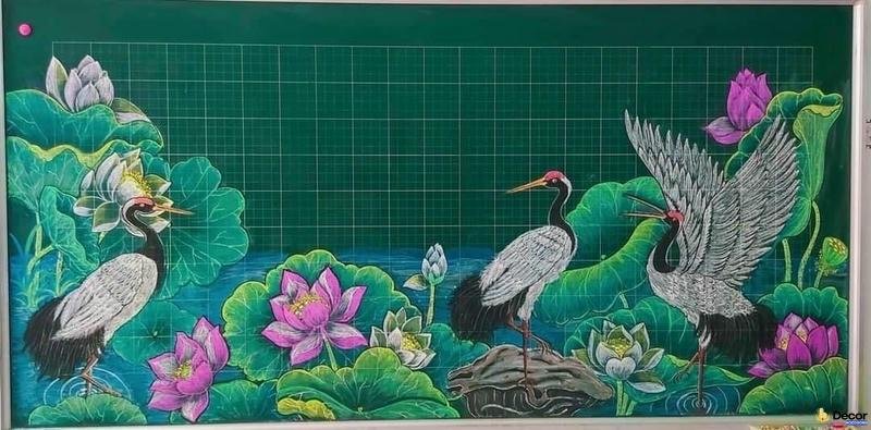 trang trí bảng đẹp vườn sen