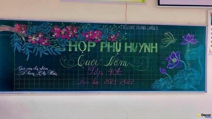 trang trí bảng họp phụ huynh cuối năm bằng phấn màu