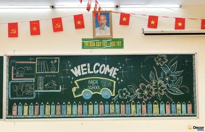 trang trí bảng khai giảng cho bục giảng