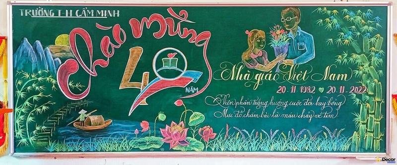 trang trí bảng phấn chào mừng 40 năm
