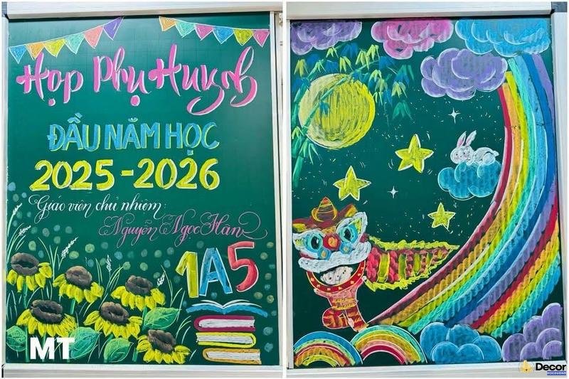 trang trí bảng phấn sặc sỡ