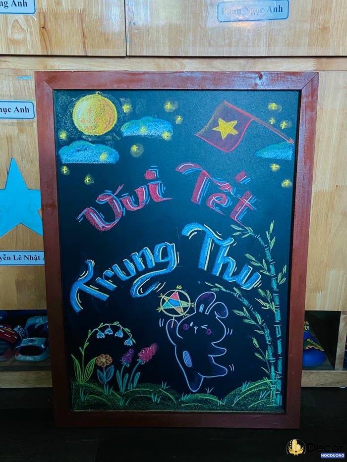 trang trí bảng trung thu bằng phấn màu