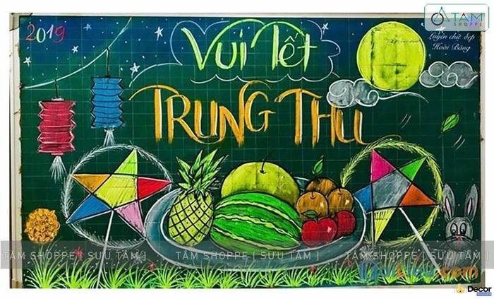 trang trí bảng trung thu nhiều màu sắc