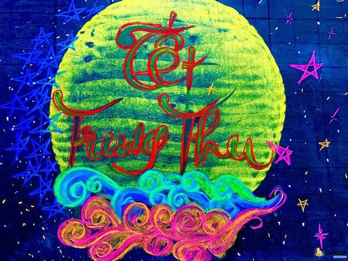 trang trí bảng trung thu với mặt trăng