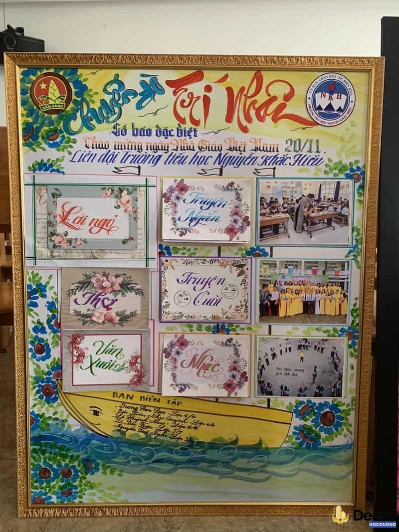 trang trí báo tường trên giấy a0 bằng hoa văn