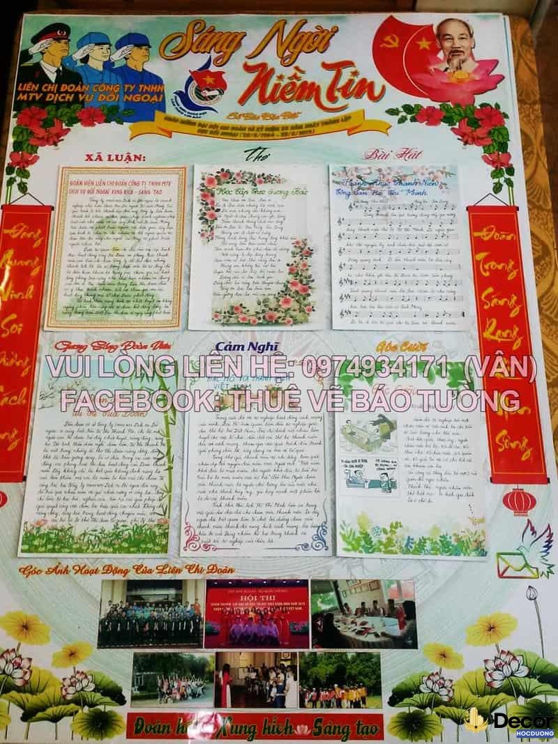 trang trí báo tường trên giấy a0 đơn giản