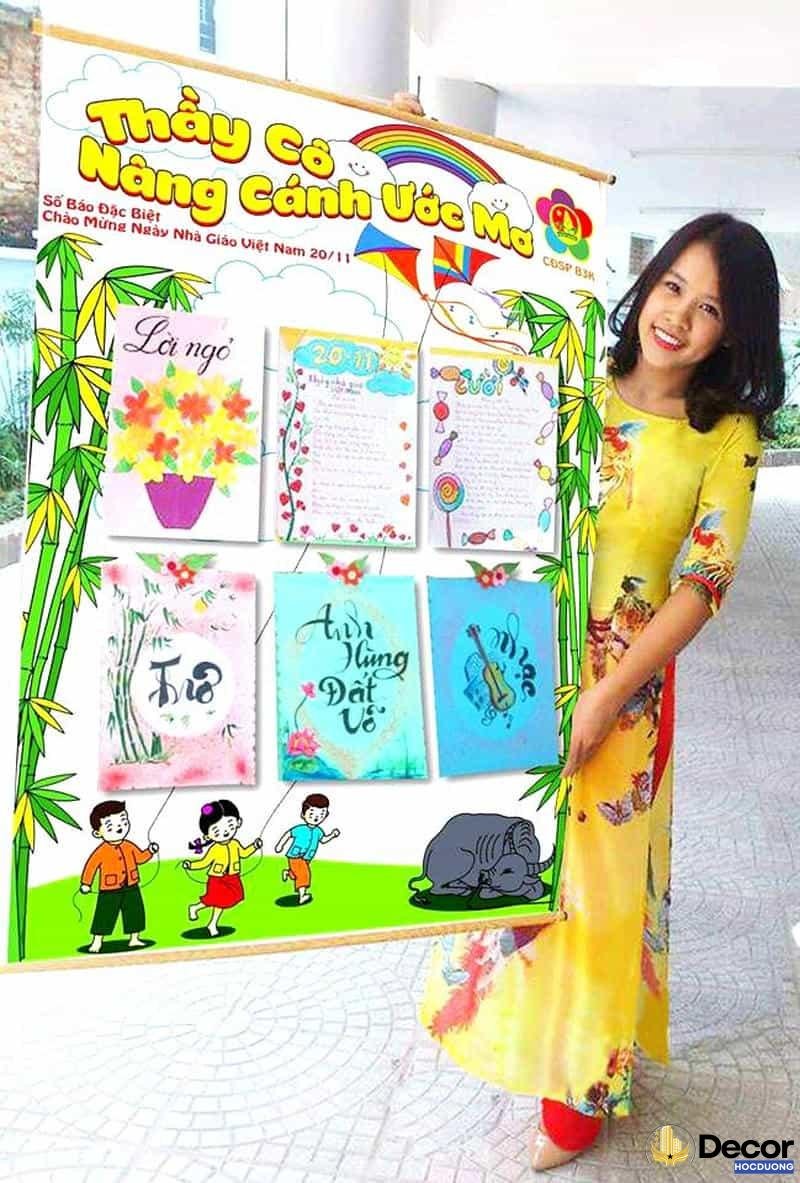 trang trí báo tường trên giấy a0 học sinh