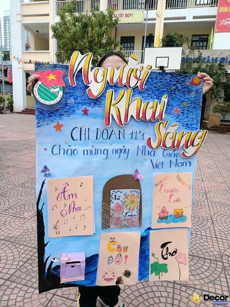 trang trí báo tường trên giấy a0 khai sáng