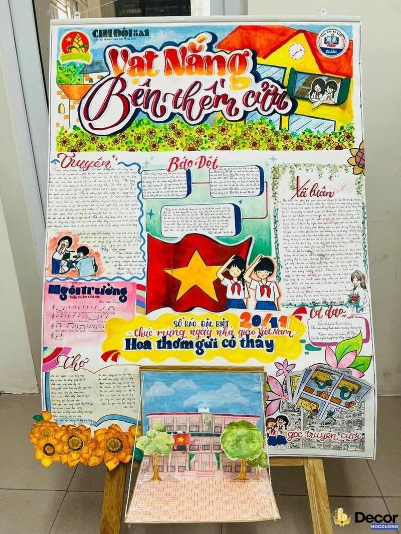 trang trí báo tường trên giấy a0 thi đua