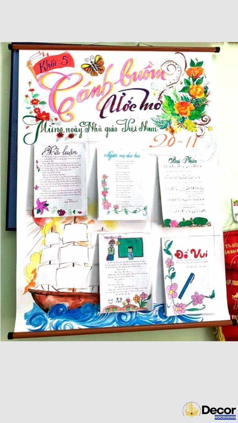 trang trí báo tường trên giấy a0 thủ công