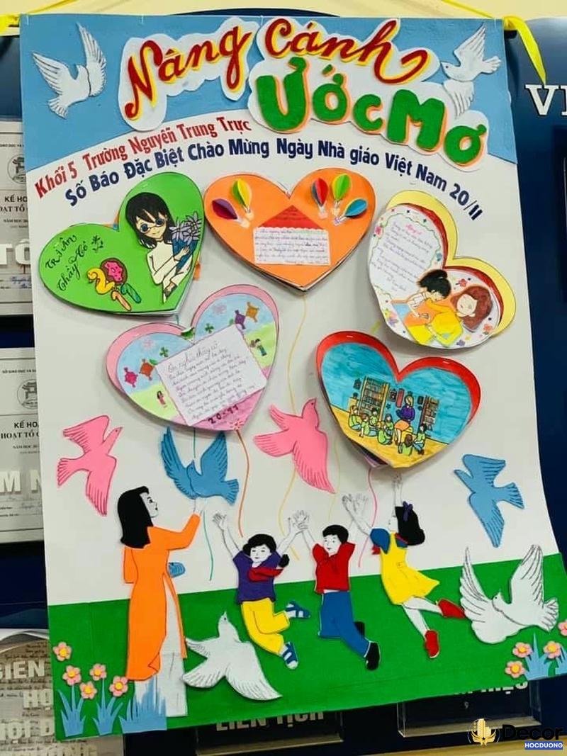 trang trí báo tường trên giấy a0 vẽ ước mơ