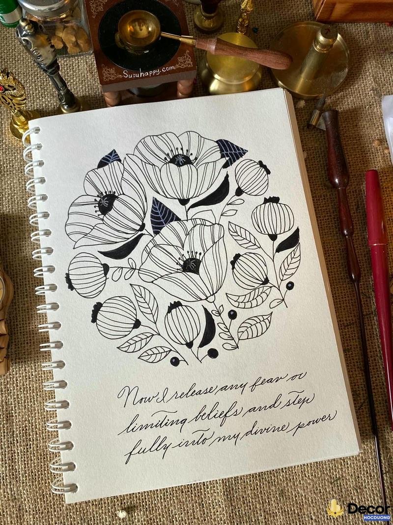 trang trí bìa vở đen trắng