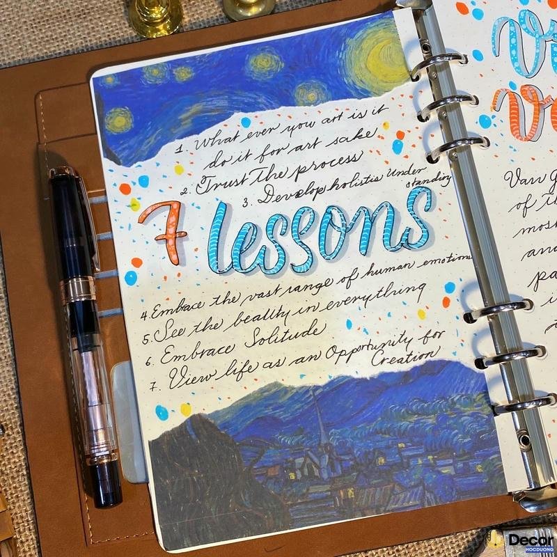 trang trí bìa vở màu xanh