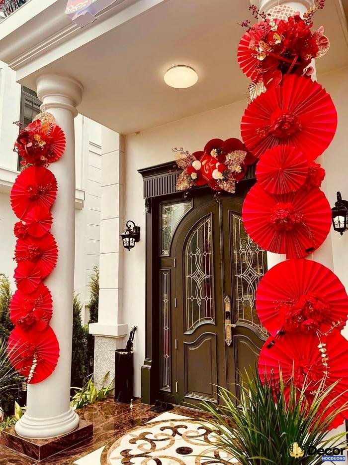trang trí cổng tết kiểu quạt
