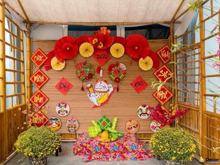 trang trí cổng tết mầm non