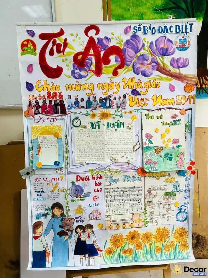 trang trí đầu báo tường bằng hoa văn