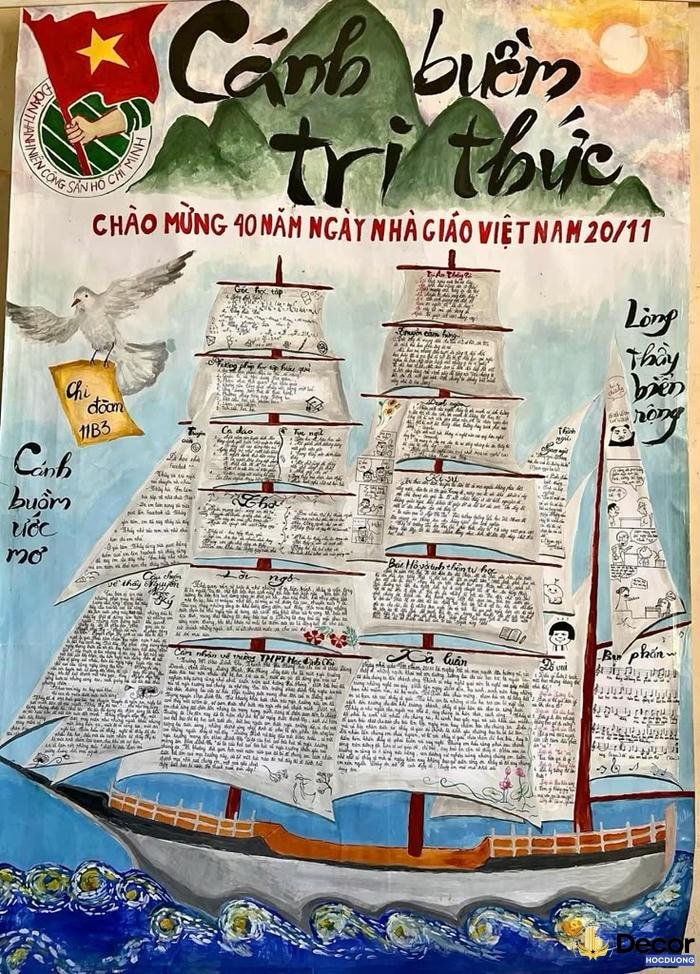 trang trí đầu báo tường con thuyền