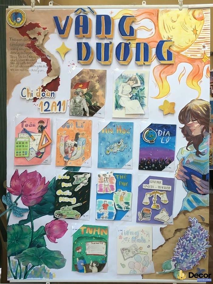 trang trí đầu báo tường kèm giấy a4