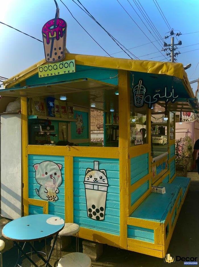 trang trí gian hàng ẩm thực bằng hoa tươi