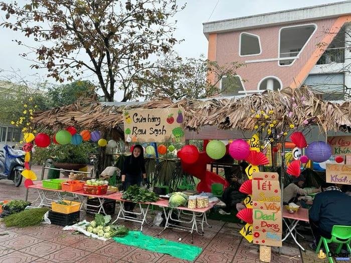 trang trí gian hàng ẩm thực bằng tre nứa