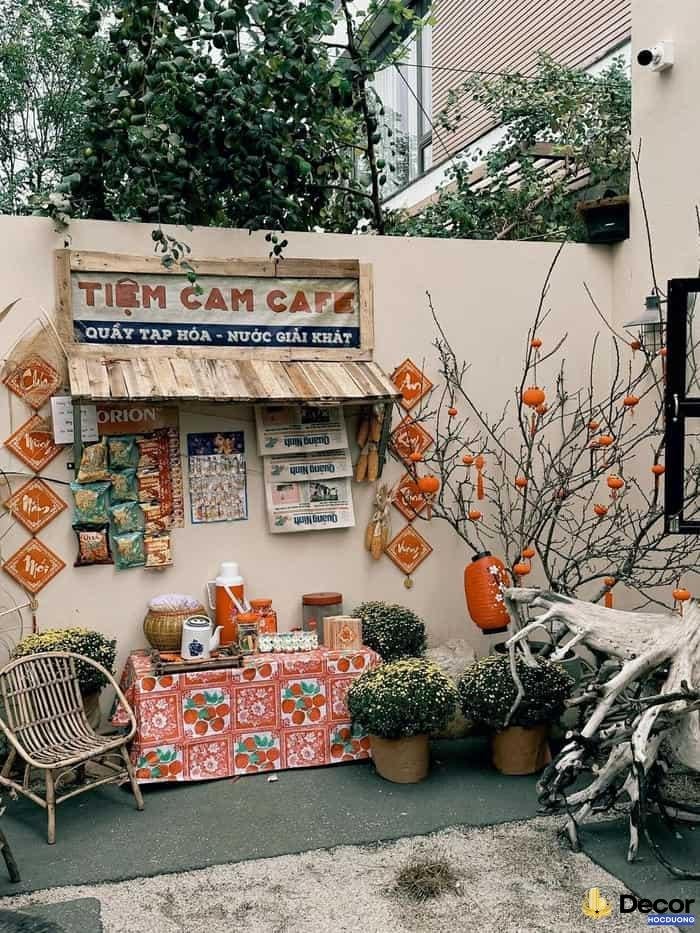 trang trí gian hàng tết bằng tre nứa