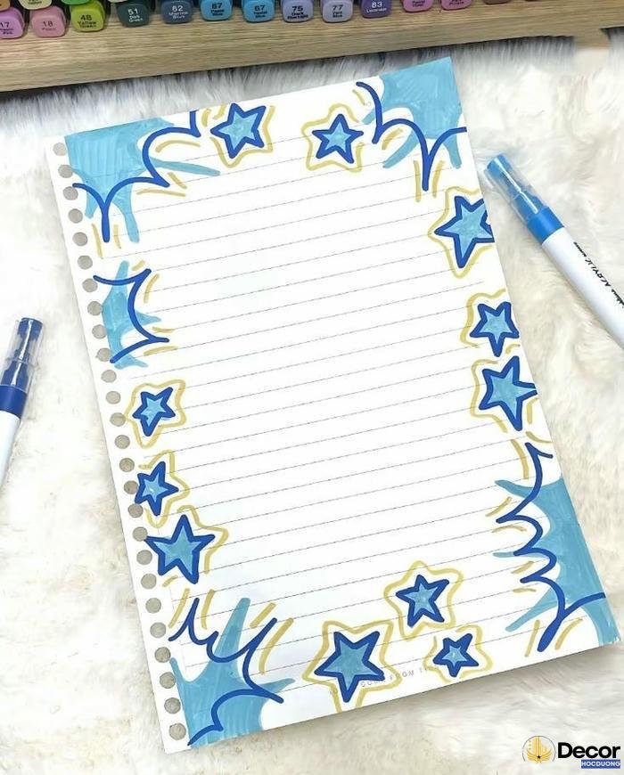 trang trí giấy a4 cute xanh dương