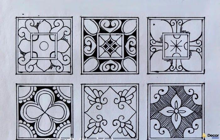 trang trí hình vuông đối xứng với lưới