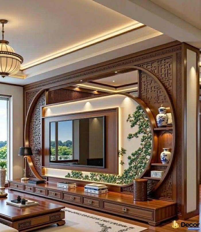 trang trí kệ tivi phòng khách
