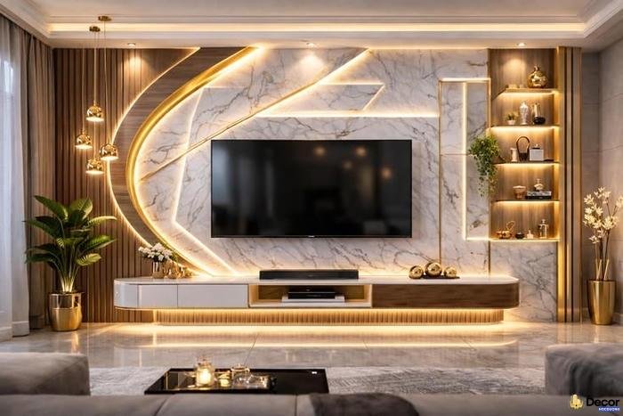 trang trí kệ tivi phòng khách đẹp