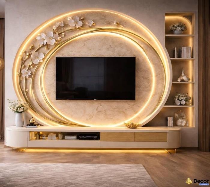 trang trí kệ tivi phòng khách đơn giản