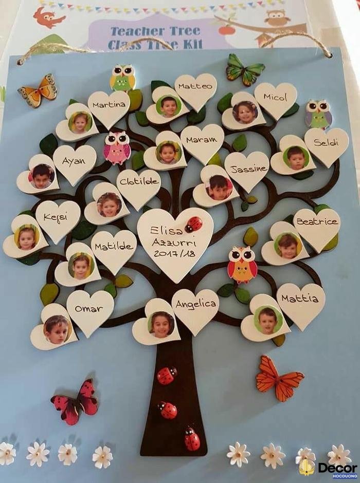 trang trí lớp học hạnh phúc cây tim