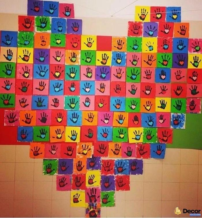 trang trí lớp học hạnh phúc trái tim nhiều màu