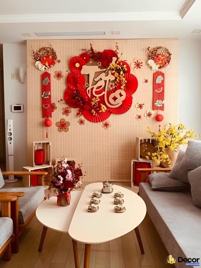 trang trí mành tết với bánh chưng