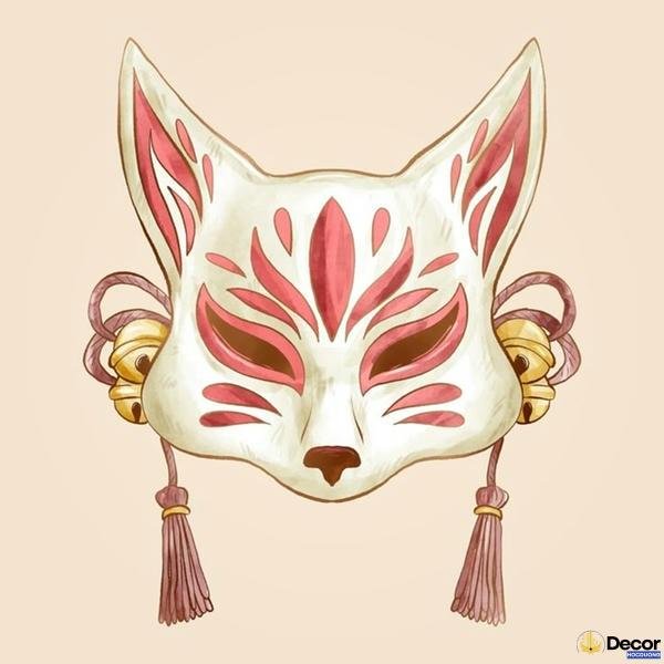 trang trí mặt nạ cáo đỏ trắng
