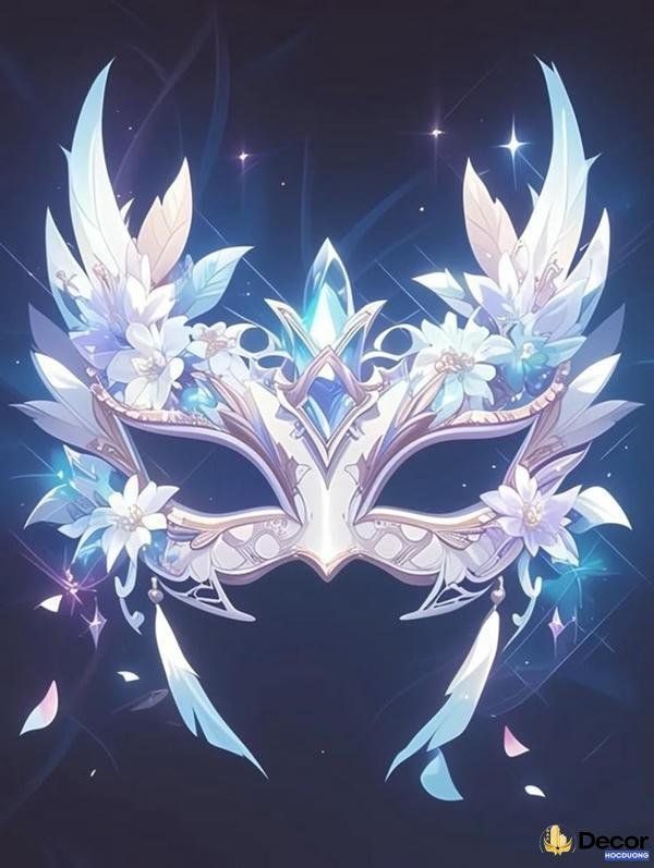 trang trí mặt nạ pha lê lông vũ xanh