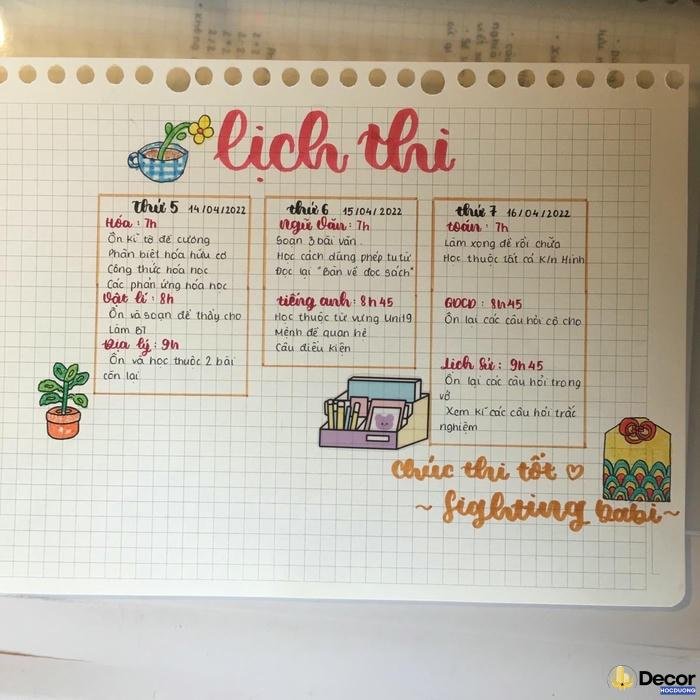 trang trí mẫu thời khóa biểu đẹp cấp 2