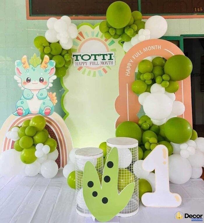 trang trí sinh nhật cho bé tone xanh lá