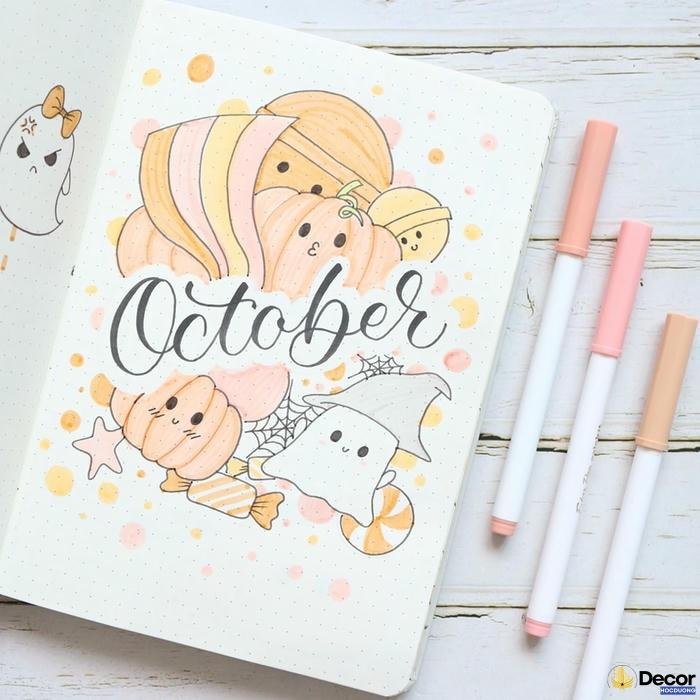 trang trí sổ tay học tập màu cam