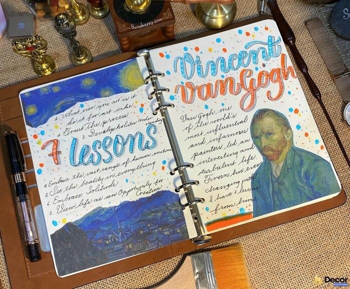 trang trí sổ tay học tập màu xanh