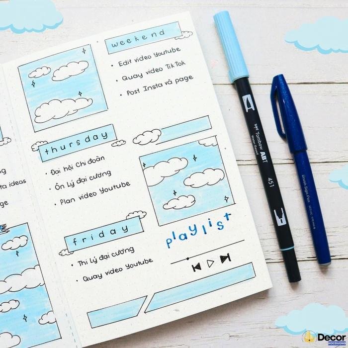 trang trí sổ tay học tập xanh dương