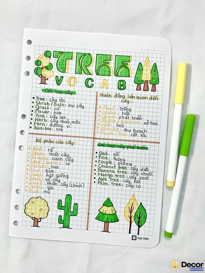trang trí sổ tay học tập xanh lá