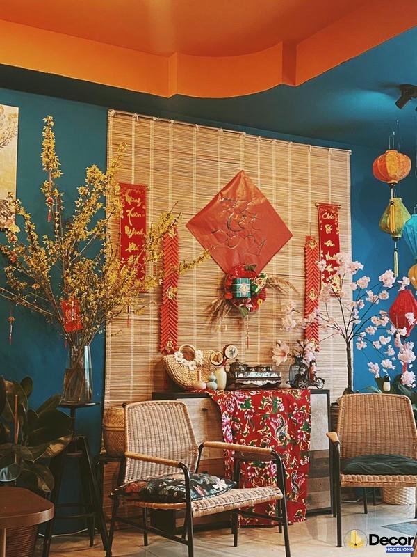 trang trí tết 2025 bằng mành tre