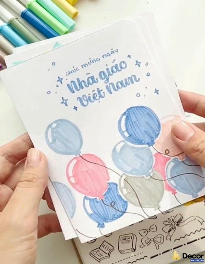 trang trí thiệp 20 tháng 11 bóng bay màu