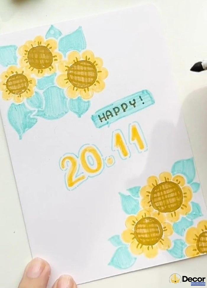 trang trí thiệp 20 tháng 11 hoa hướng dương