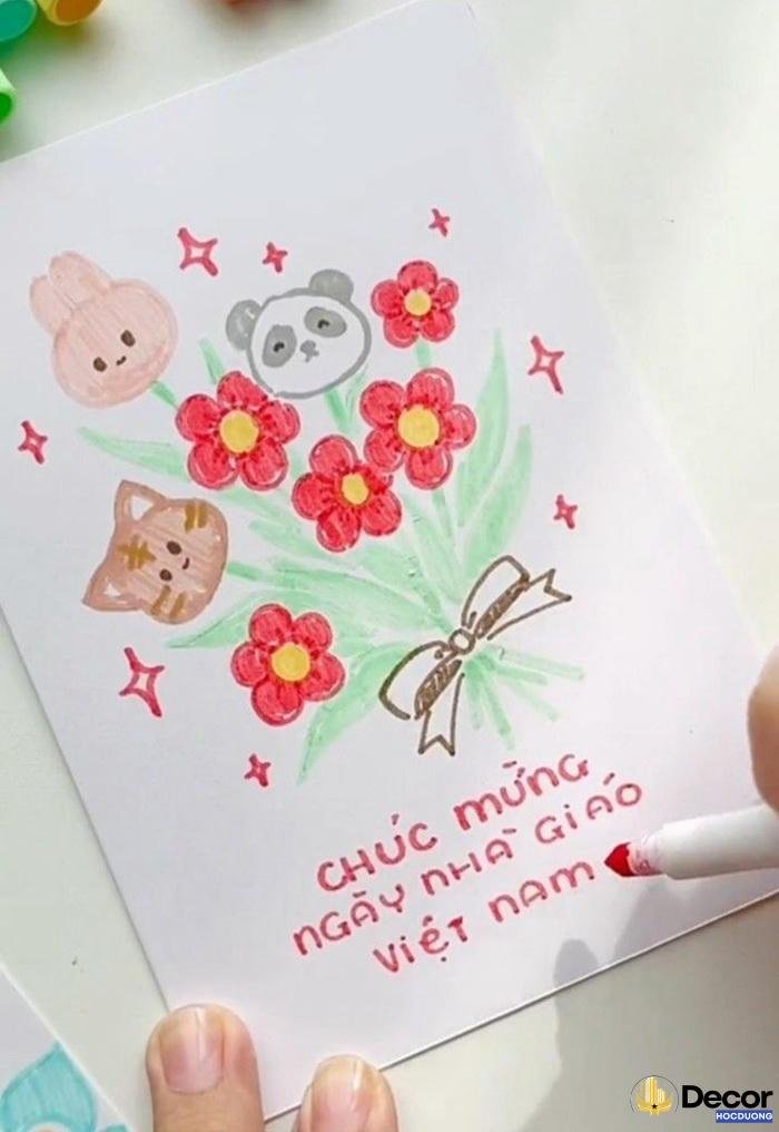 trang trí thiệp 20 tháng 11 hoa và động vật