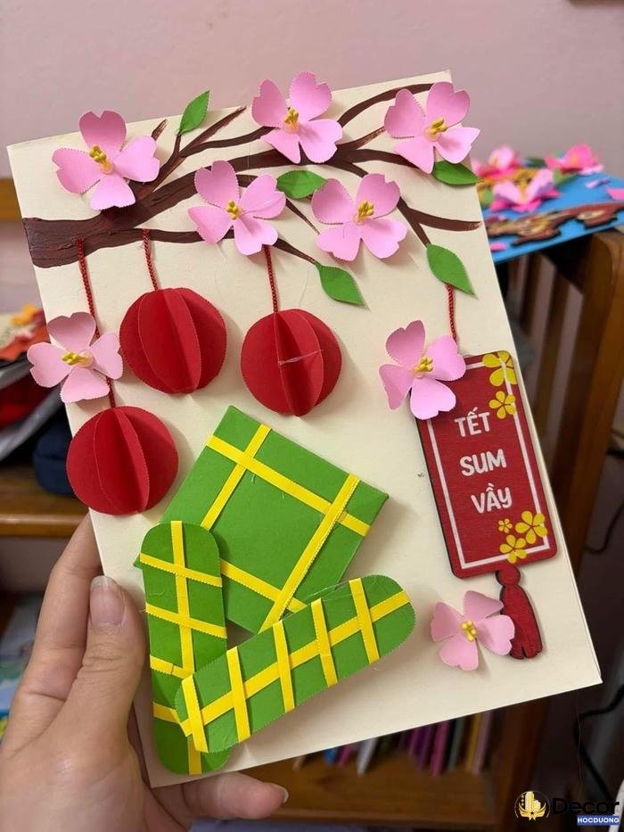 trang trí thiệp tết bằng hoa mai