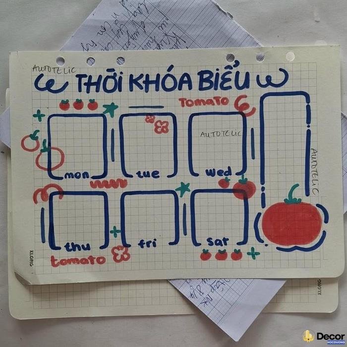 trang trí thời khóa biểu bằng màu sắc
