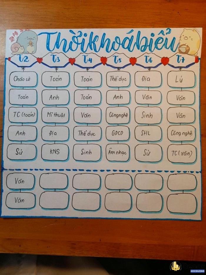 trang trí thời khóa biểu cấp 2 capybara