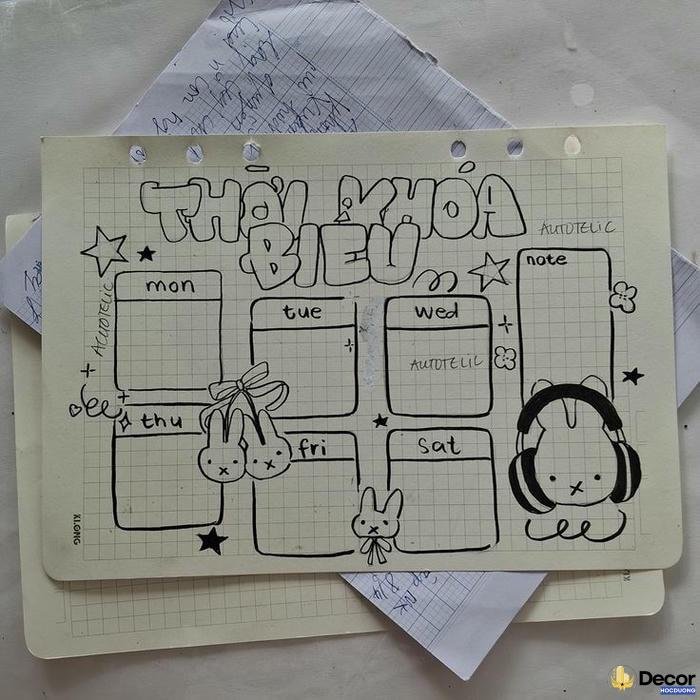 trang trí thời khóa biểu cấp 2 cho các bạn nhỏ
