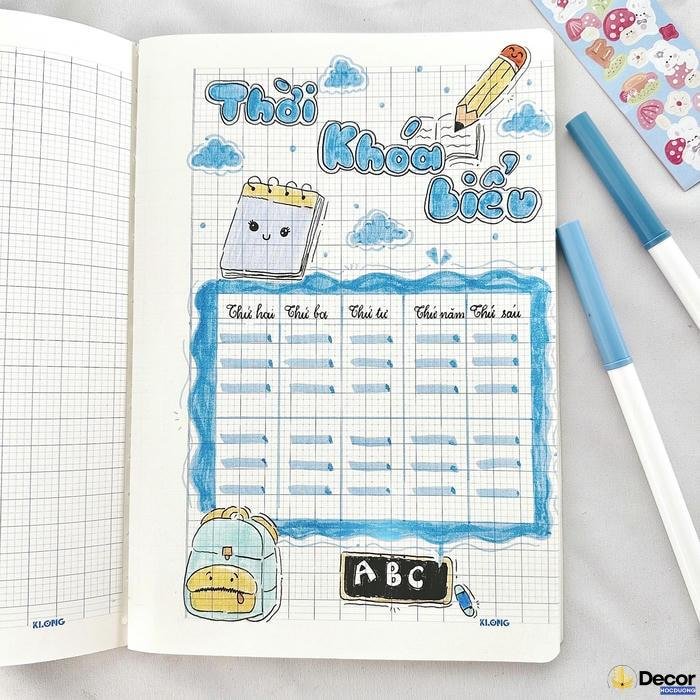 trang trí thời khóa biểu cấp 2 cute